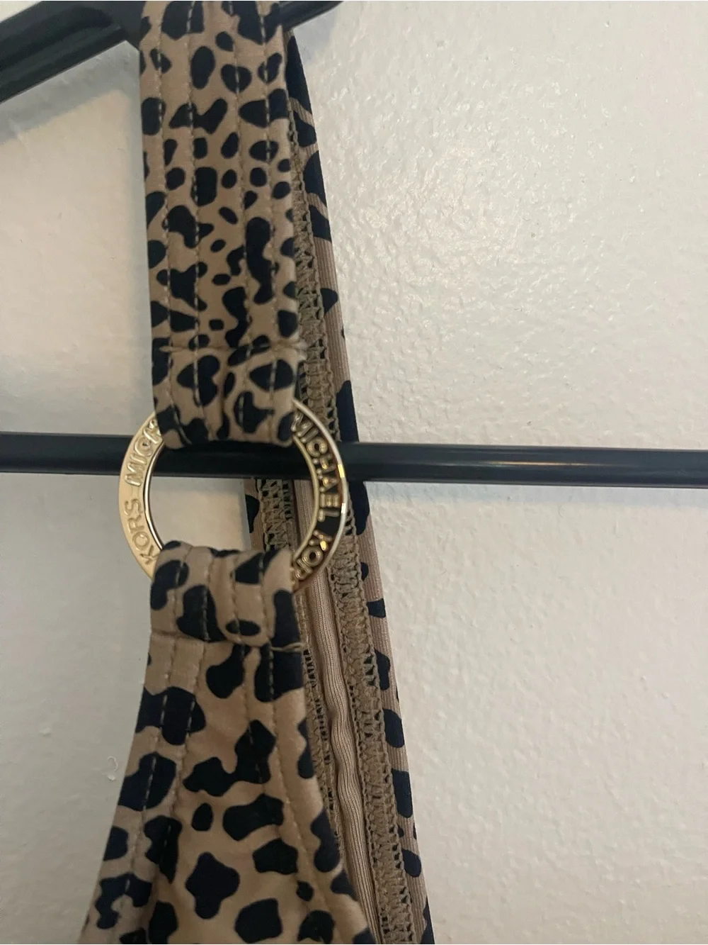 Michael Kors Leopard Print Cheetah Bikini Swim Top Gold Rings Size Medium